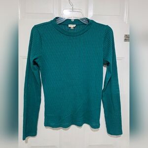 Anthropologie Pilcro Shirt Women's Green Crew Neck Long Sleeve Ribbed Size S